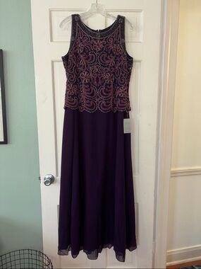 J Kara Beaded Purple Maxi Dress with Embroidered Bodice